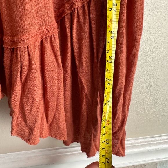 FREE PEOPLE BEACH Ruffle Balloon Sleeve Burnt Orange shirt Dress extra small - Picture 3 of 4